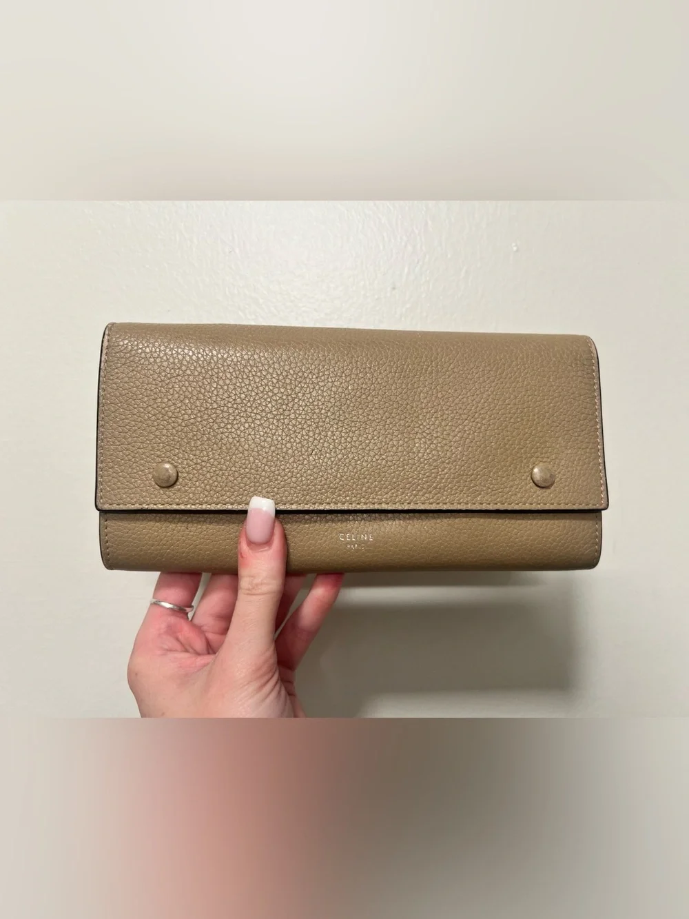 Celine Taupe Pebbled Leather Continental Wallet
